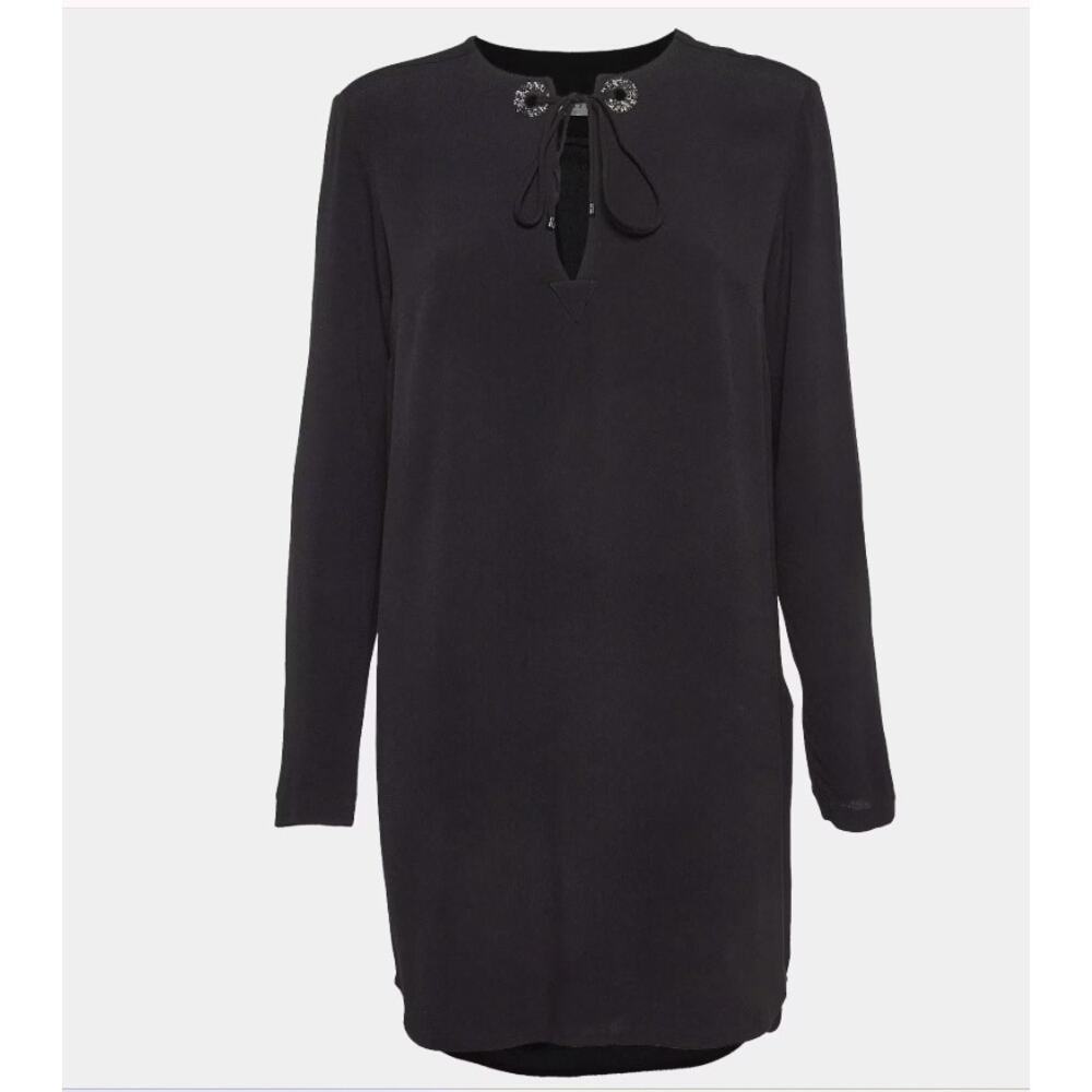 Sandro Womens Crystal Embellished Crepe Party Tunic Mini Dress L Black